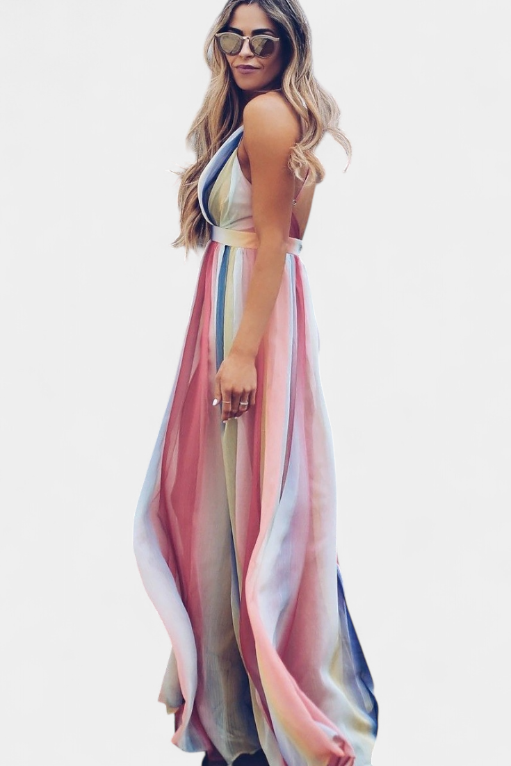 Gretchen Abito di Righe Multicolore con scollo a V