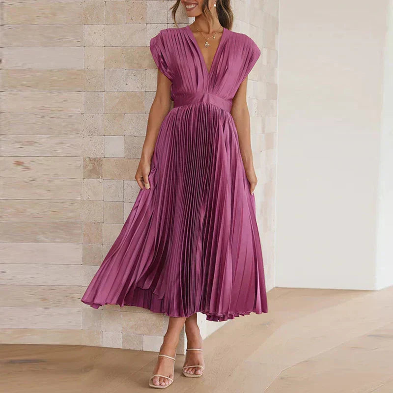 Adele - Abito maxi con scollo a V e pliegues