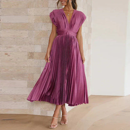 Adele - Abito maxi con scollo a V e pliegues