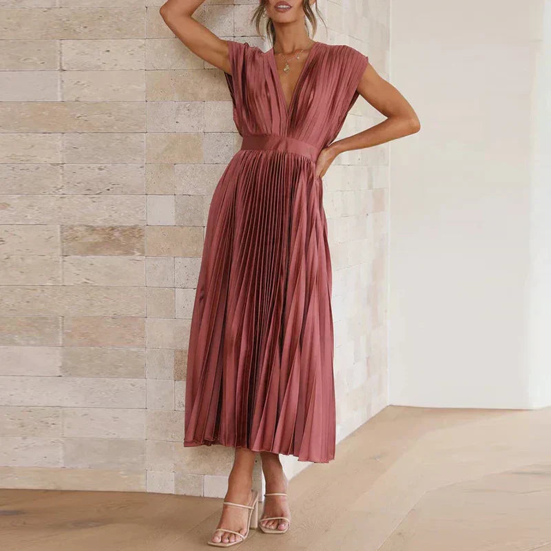 Adele - Abito maxi con scollo a V e pliegues