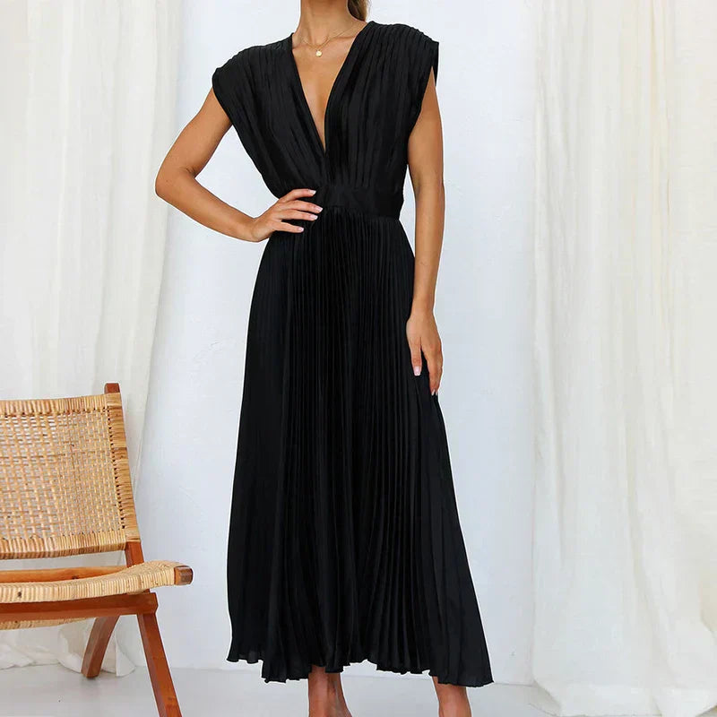 Adele - Abito maxi con scollo a V e pliegues