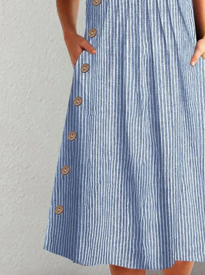 CALLIE – ABITO MIDI CLASSICO A RIGHE CON BOTTONI