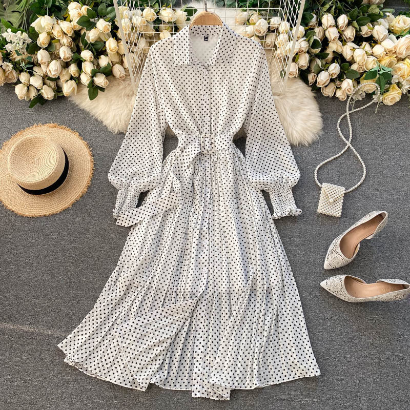 Abito Plissettato di Chiffon con Pois
