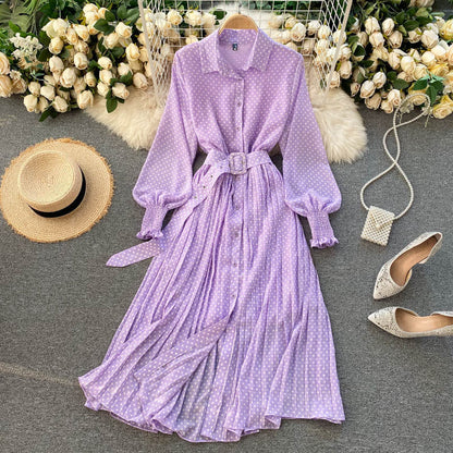 Abito Plissettato di Chiffon con Pois