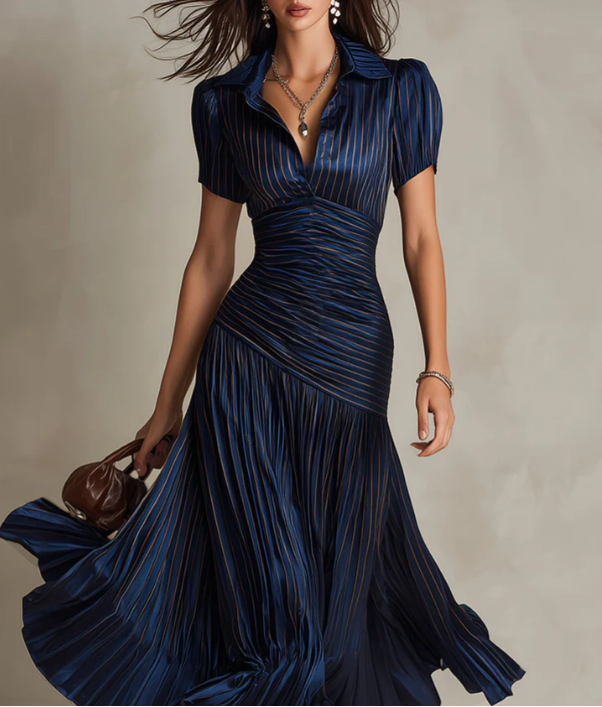 Adria | Abito midi di raso con design di righe vintage