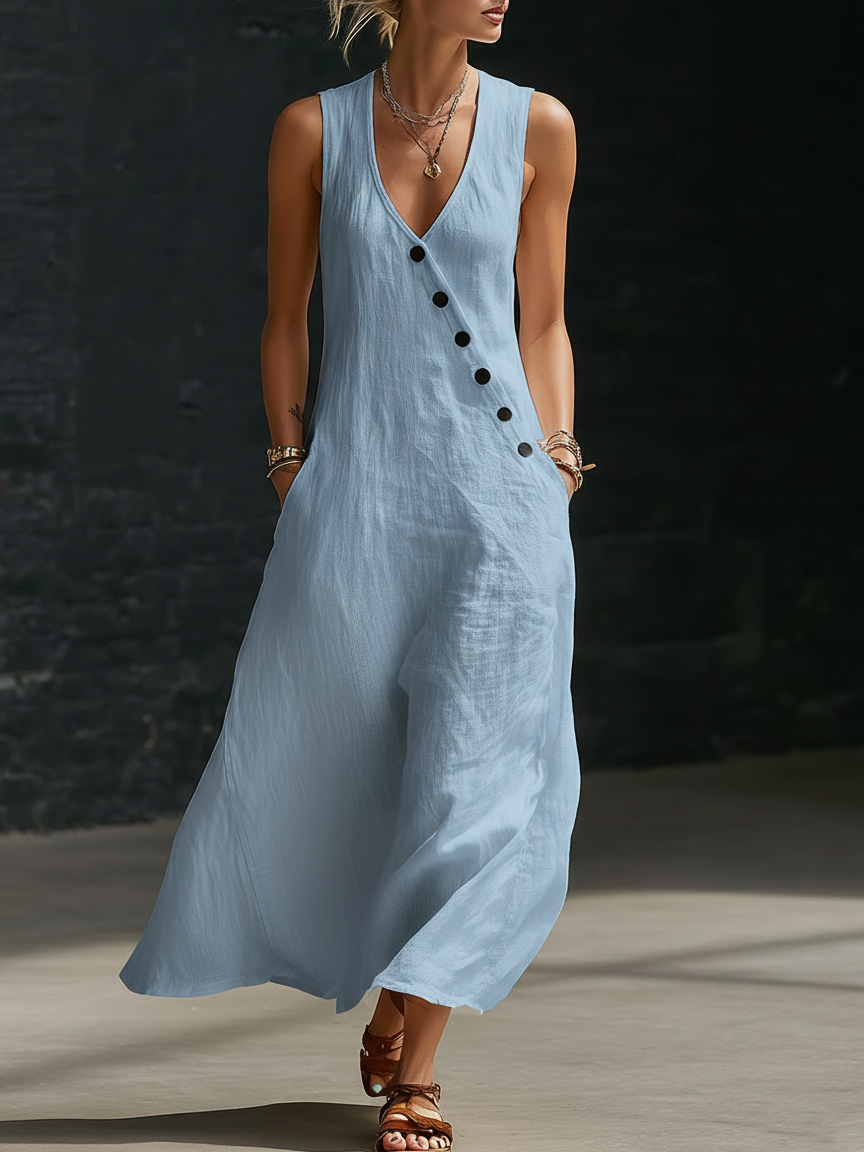 Abito maxi donna Bottonata Fluida - Eleganza Minimalista Quotidiana