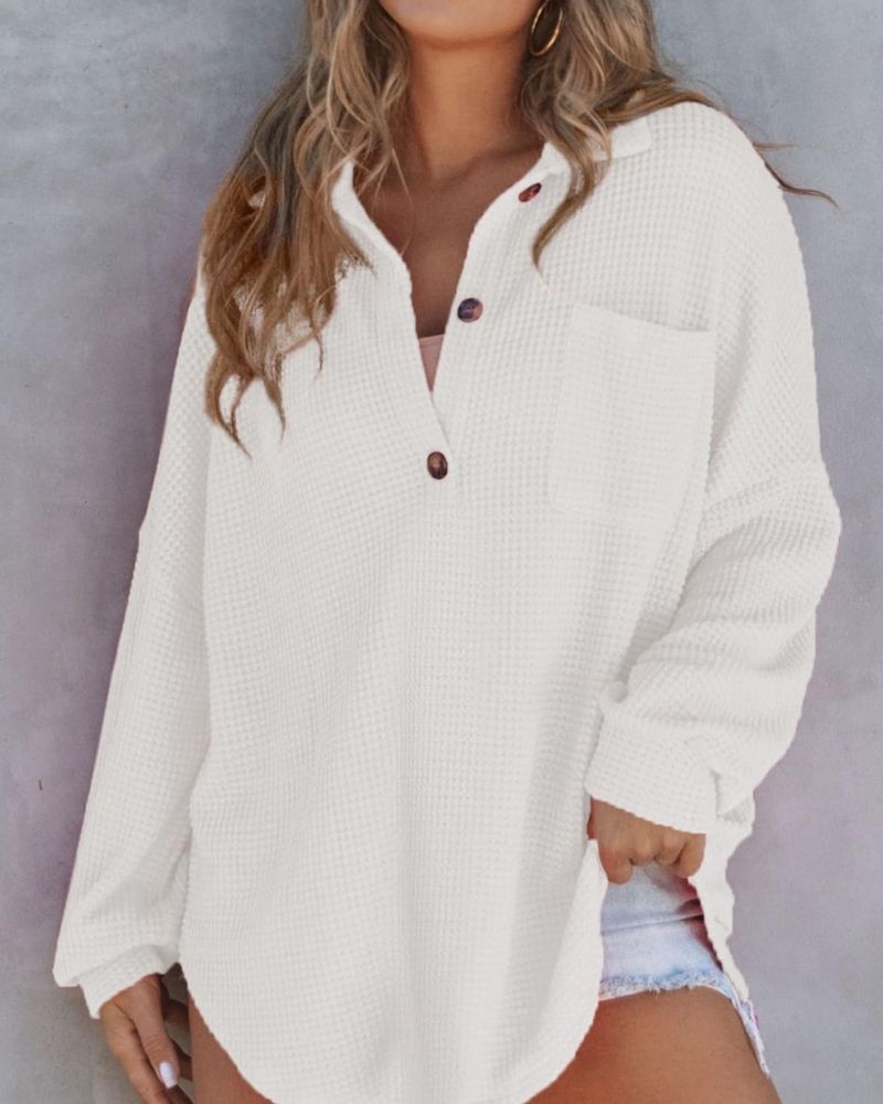 TAHLIA - Maglietta di Maglia Waffle con collo a V