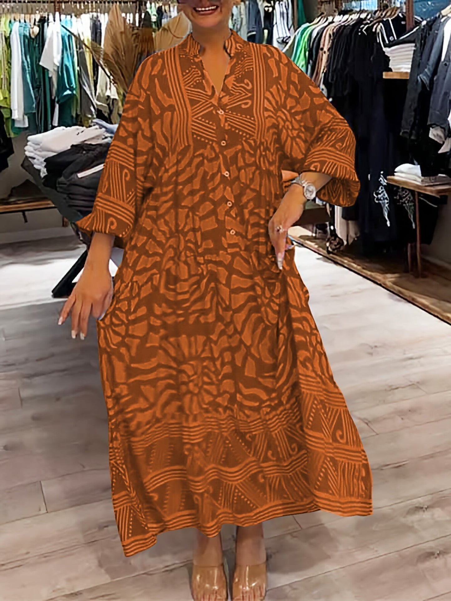 Elka™ - Abito Morbido Stampato con scollo a V da donna