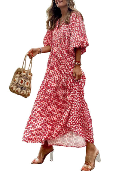 WINONA – ABITO MAXI GEOMETRICO BOHEMIO CON MANICHE A PALLONCINO PER DONNA