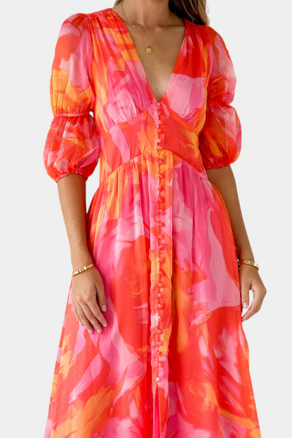 Essja Abito maxi di Manica Abullonada con scollo a V
