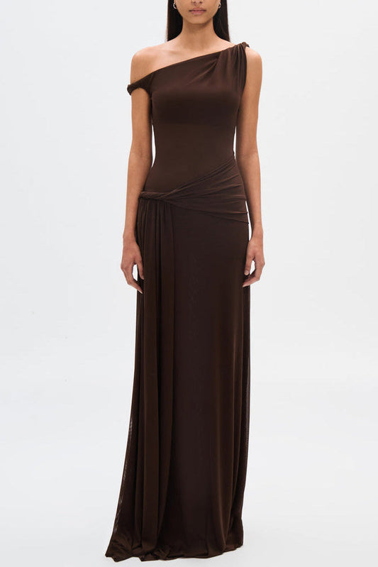 Eranda Abito maxi di Rete Drapada Off-Shoulder