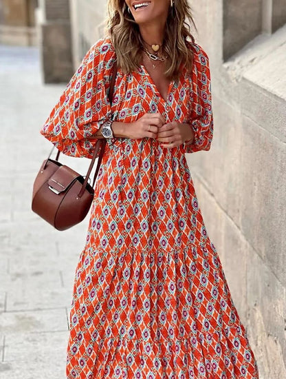 WINONA – ABITO MAXI GEOMETRICO BOHEMIO CON MANICHE A PALLONCINO PER DONNA