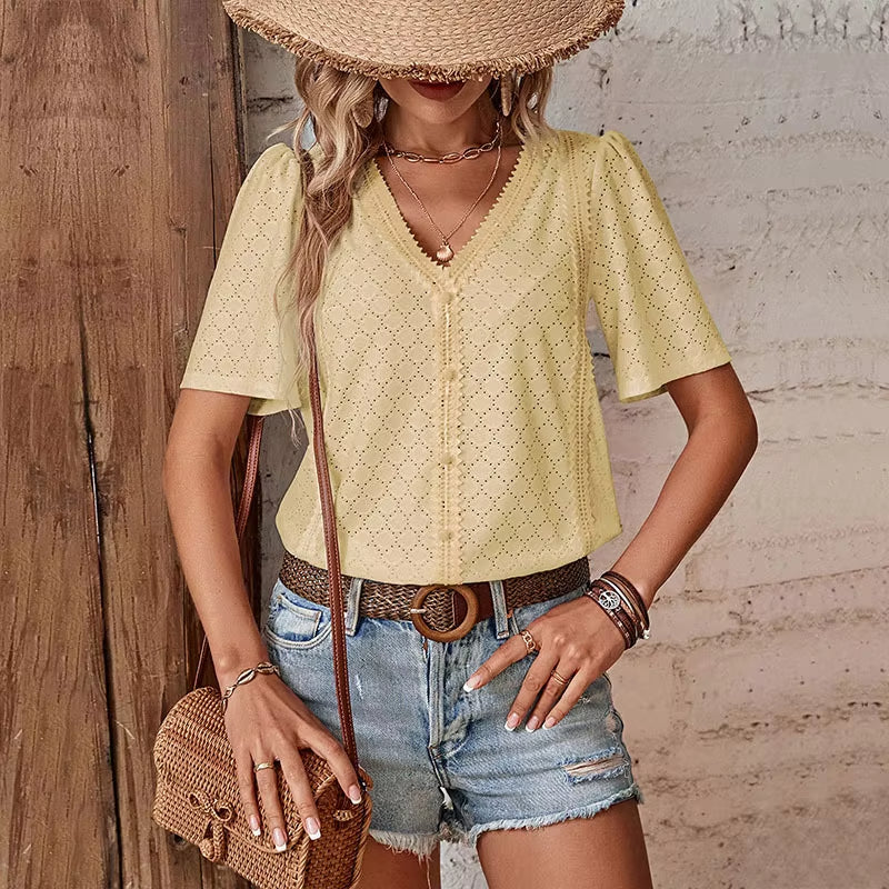 BLUSA ADELHEID I A MANICHE CORTE CON scollo a V