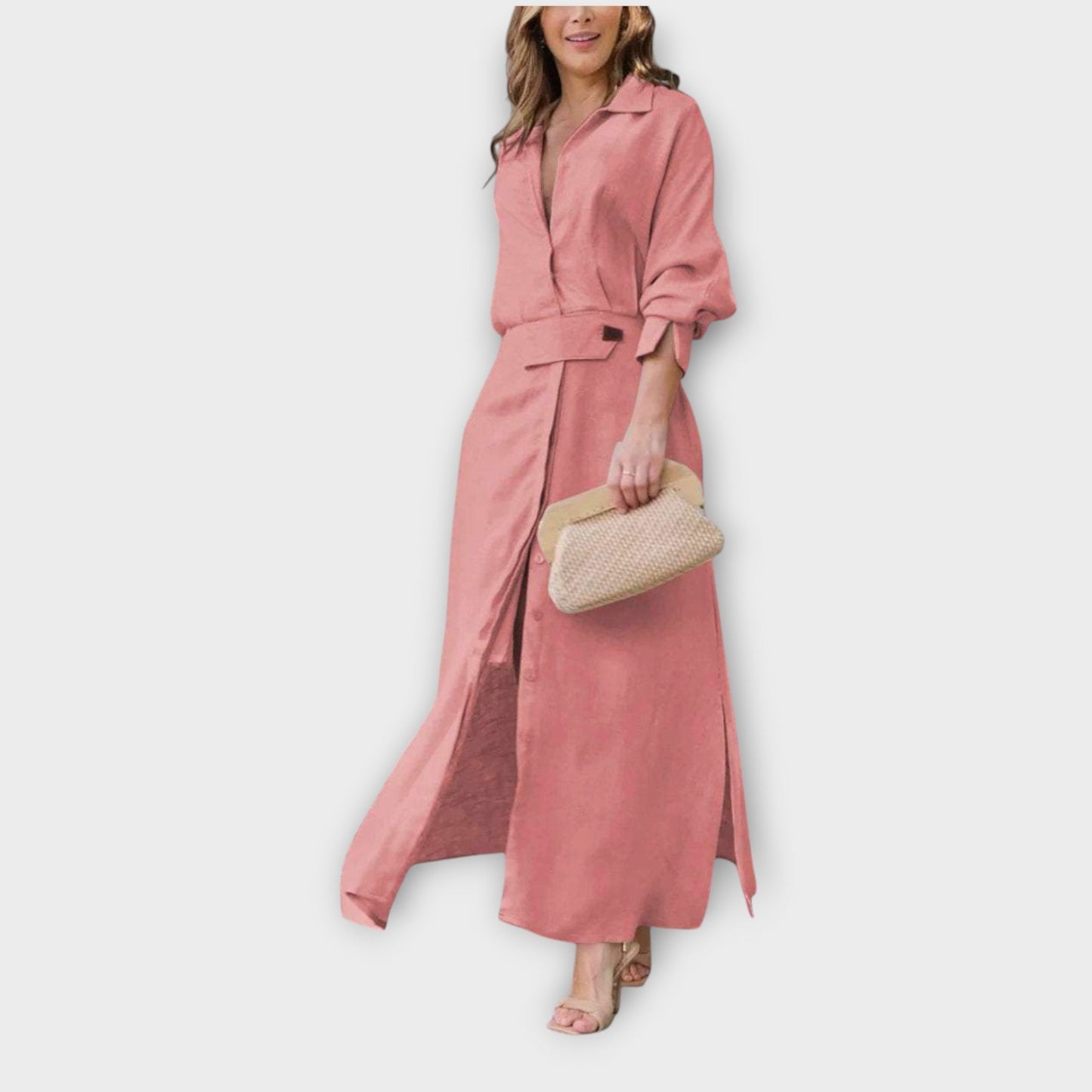 Abito Camisero Maxi Elegante con Cintura