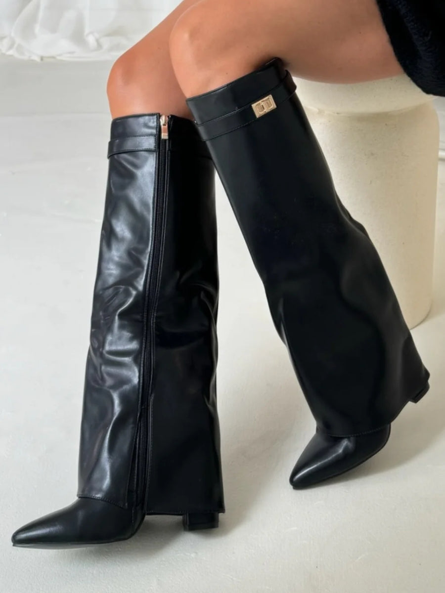 Stivali di Donna fino alla Rodilla con Parte Superior di Campana Ancha e Tacco a blocco