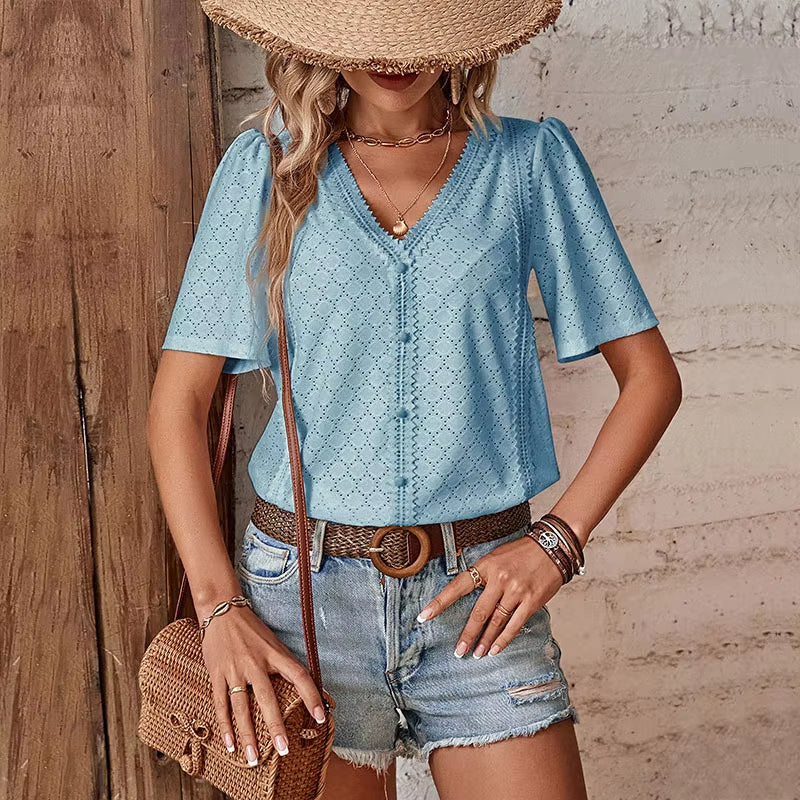 BLUSA A MANICHE CORTE IN V ADELHEID I