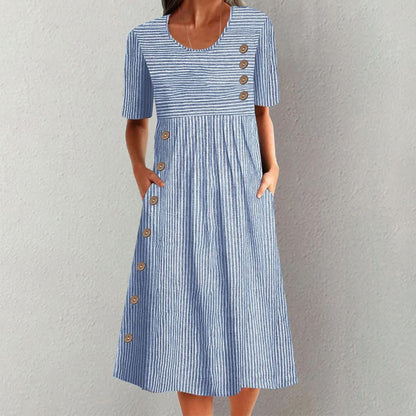 CALLIE – ABITO MIDI CLASSICO A RIGHE CON BOTTONI