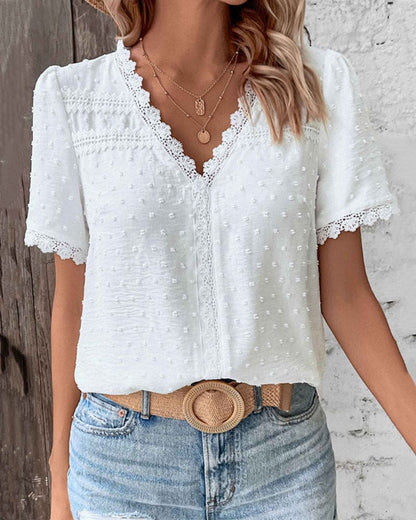 ZOE | Blusa in pizzo con Maniche corte e scollo a V