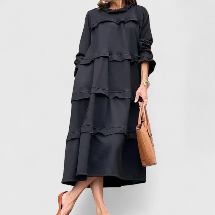 STACEY – ABITO MIDI CON VOLANT E CAPAS
