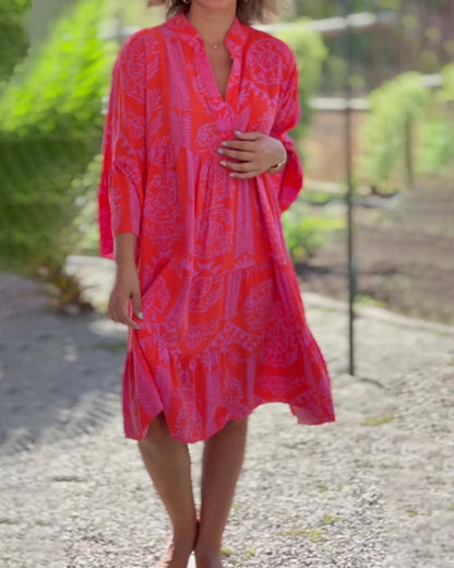 Skylar - Abito Chic con scollo a V e Maniche Acampanadas 3/4 con Volant