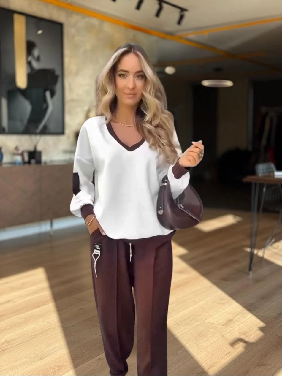 ALINA – SET LOUNGE BICOLOR CON scollo a V MORBIDO