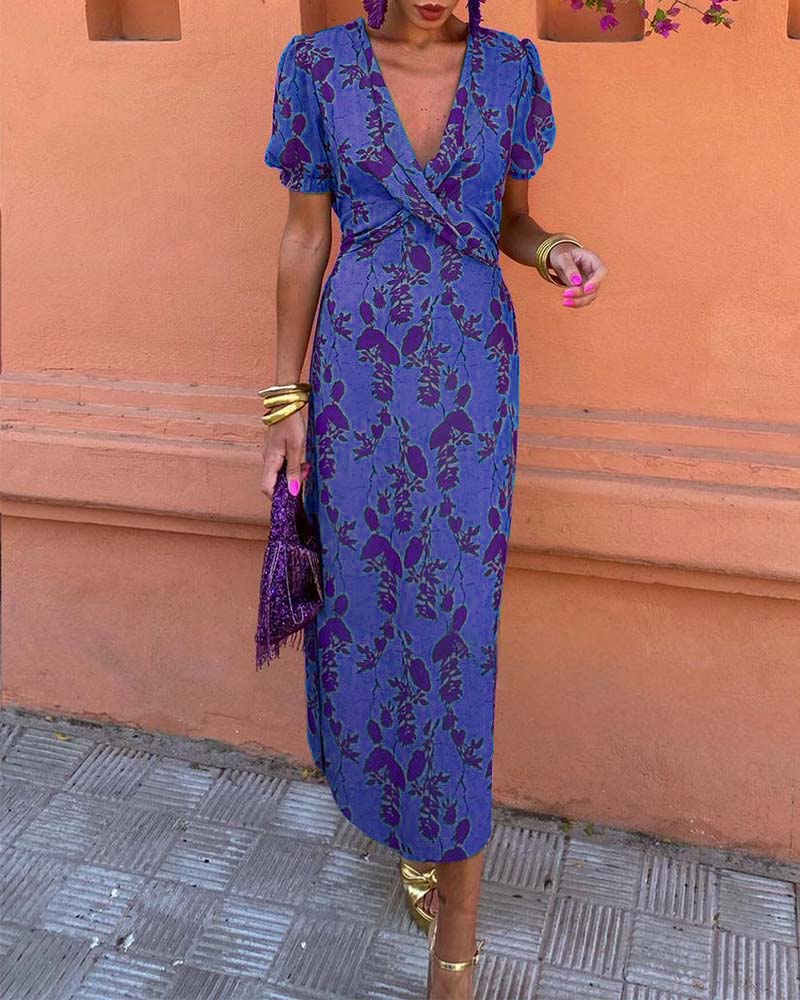 Aria™ - Elegante Abito con scollo a V profundo con motivo di hojas