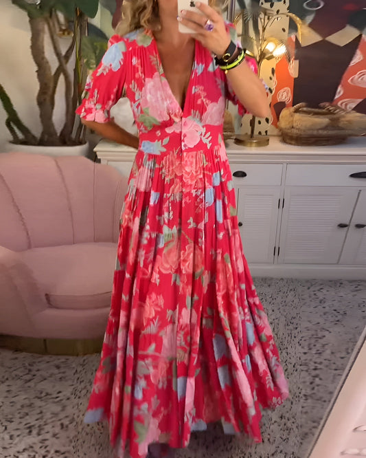 Carine | Abito di fiori con scollo a V e tasche