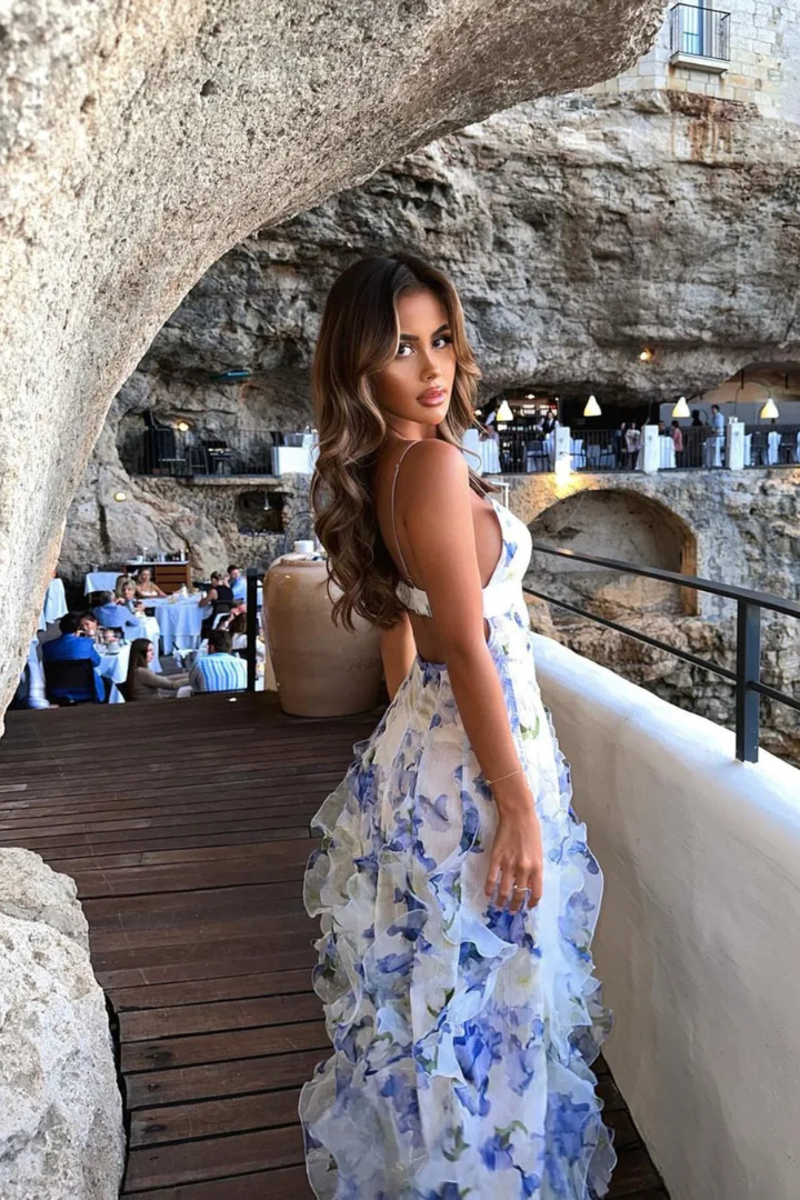 Noemi - Abito maxi con Spalline sottili e Stampa floreale