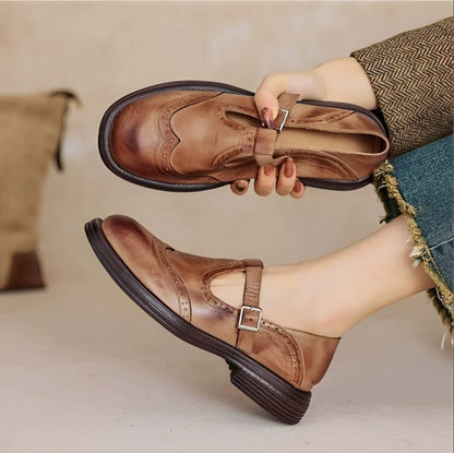 Erika - Scarpe retrò in pelle grueso da donna