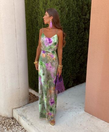 Anisten - Abito maxi Elegante con Stampa Halo-Dye e Foulard Rimovibile