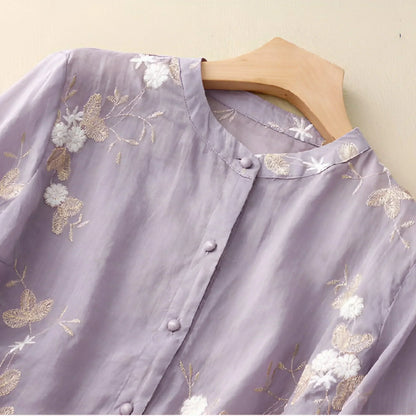 Peyton - Top di Cotone con Fiori Ricamate
