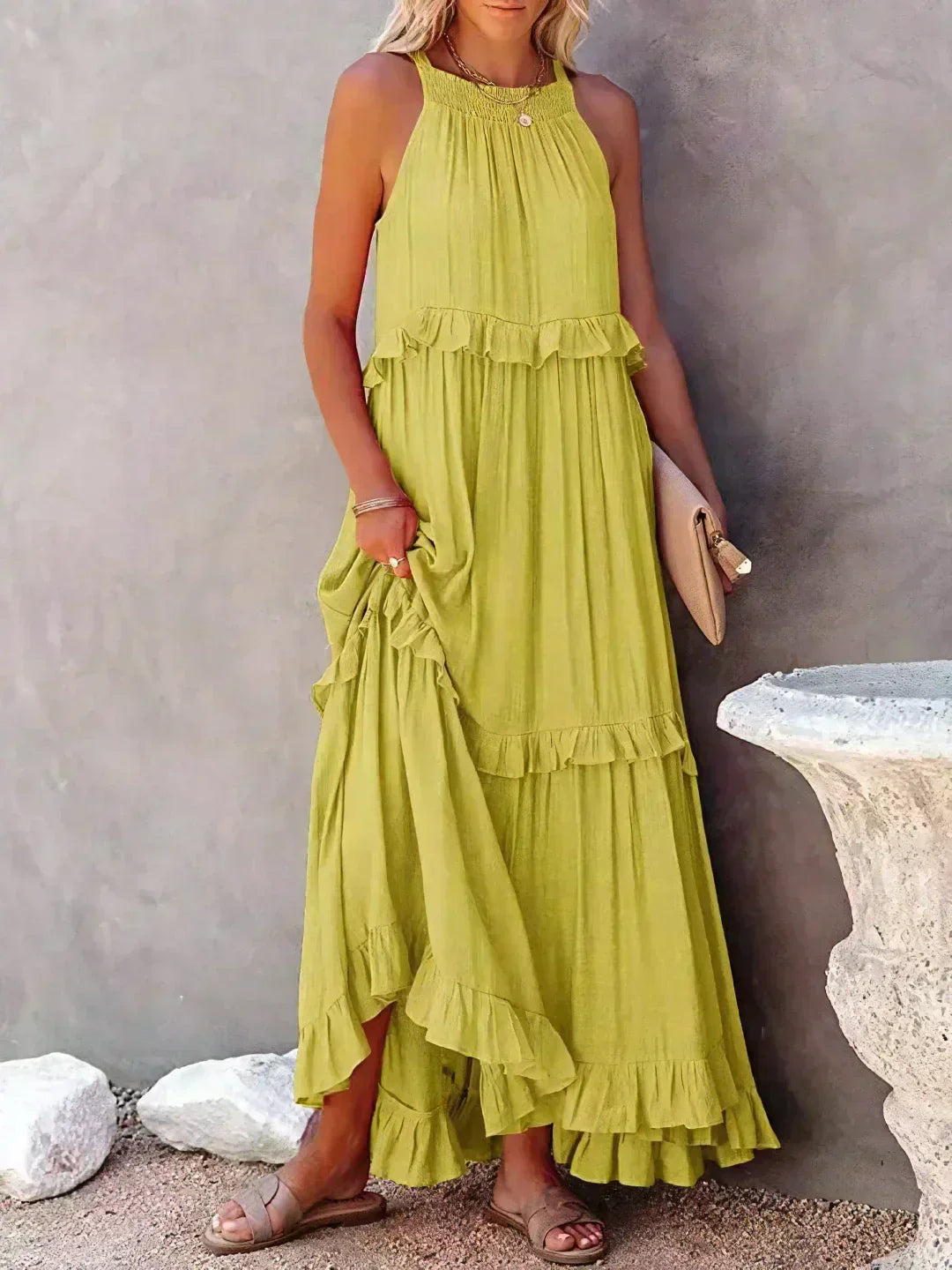 Ilona - Abito Halter con Volant e Tasche Maxi