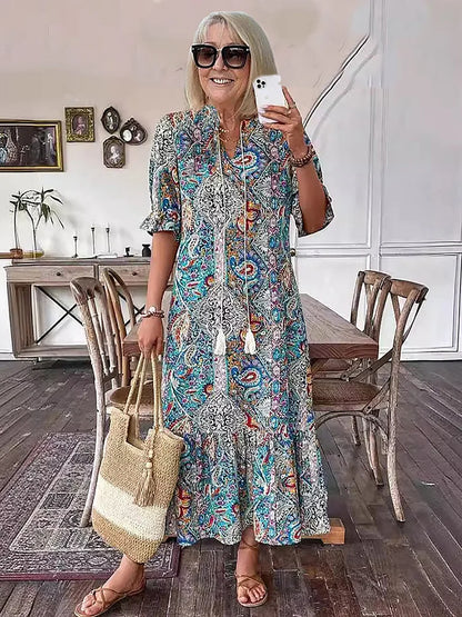 Carolette - Abito Maxi di Collo con Cuerda Boho