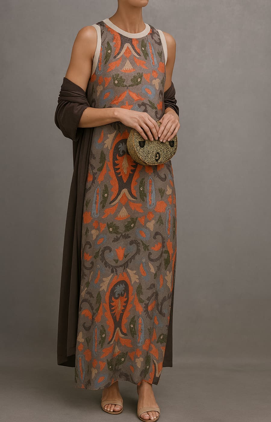 Corvalisse | Elegante abito maxi con chal coordinato
