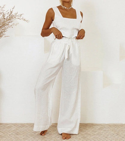Milena - Set di Top Minimalista e Pantaloni a gamba larga
