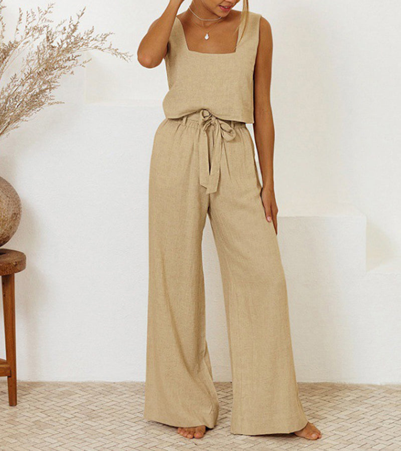 Evelyne - Set di Top Minimalista di Lusso e Pantaloni a gamba larga