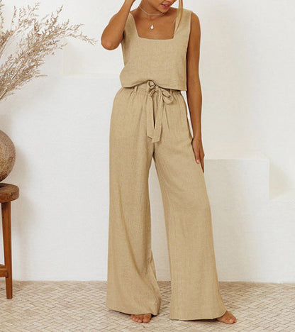 Evelyne - Set di Top Minimalista di Lusso e Pantaloni a gamba larga