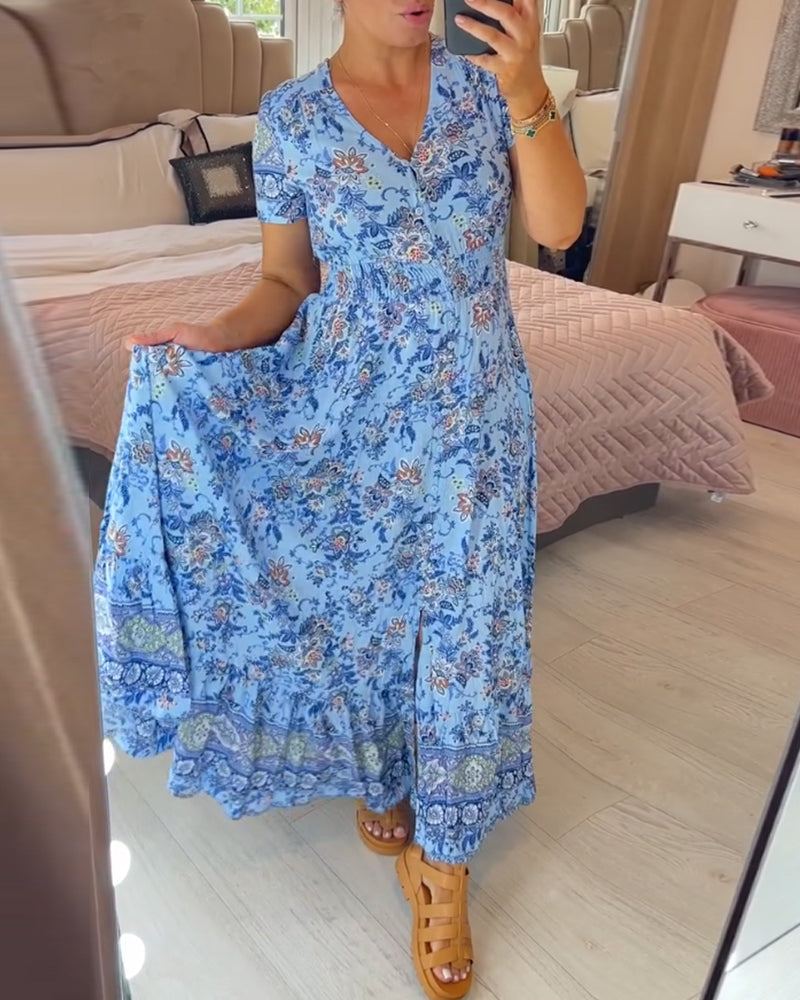 Ophelia | Abito di Impressione Floreale con Scollo a V