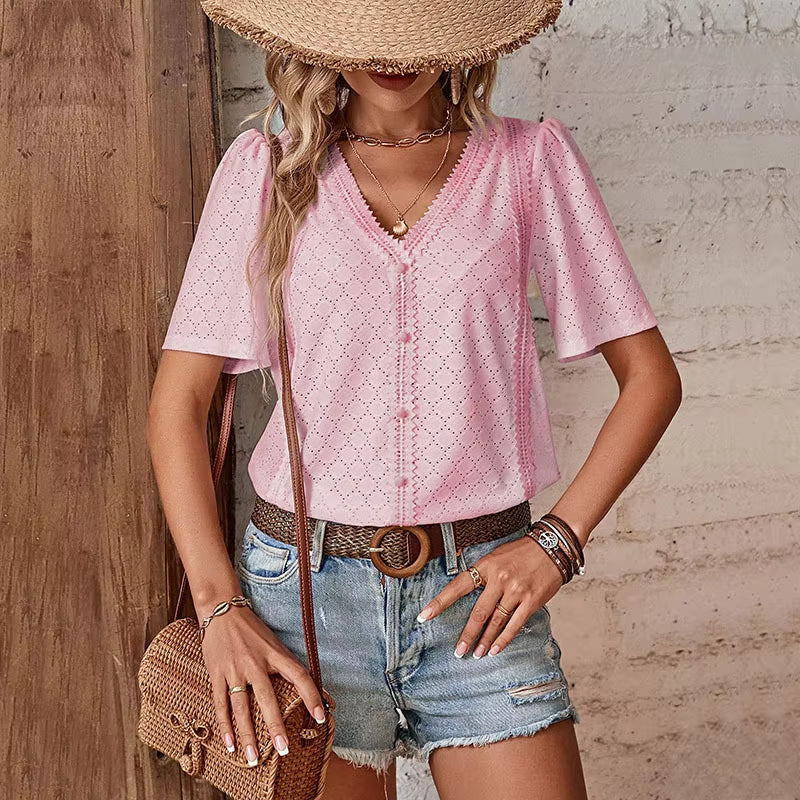 BLUSA A MANICHE CORTE IN V ADELHEID I
