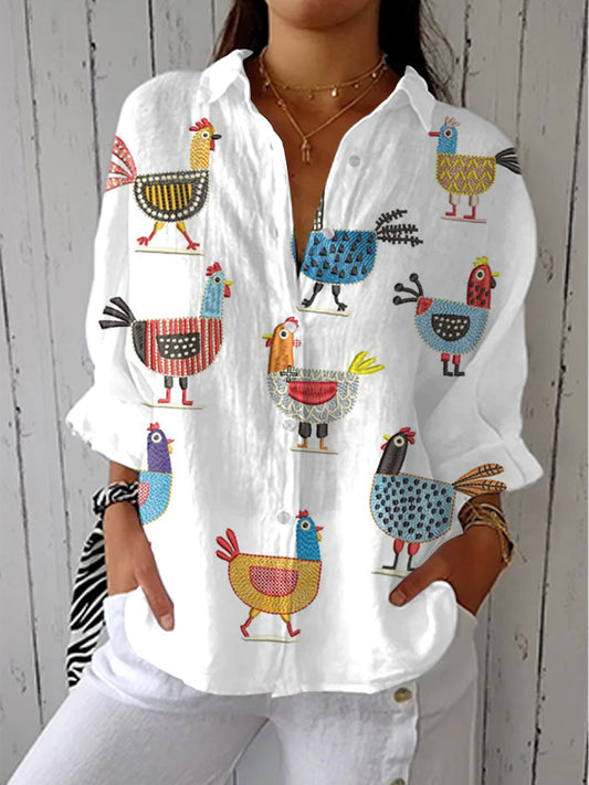 Ingrid | Blusa Giocosa con Gallinas