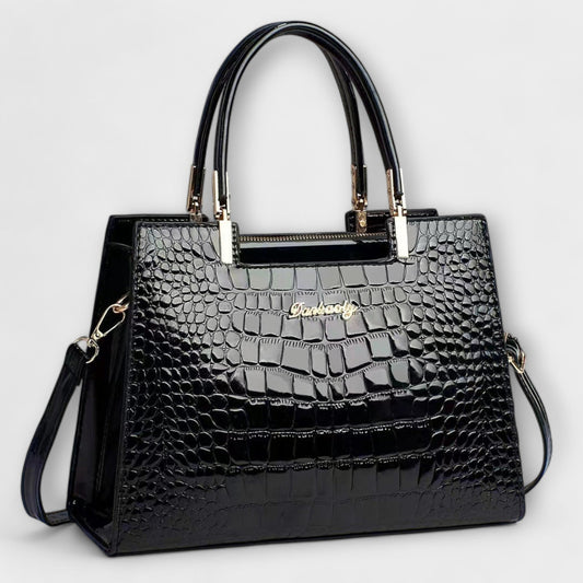 Borsa a Mano Lucida con Motivo Coccodrillo