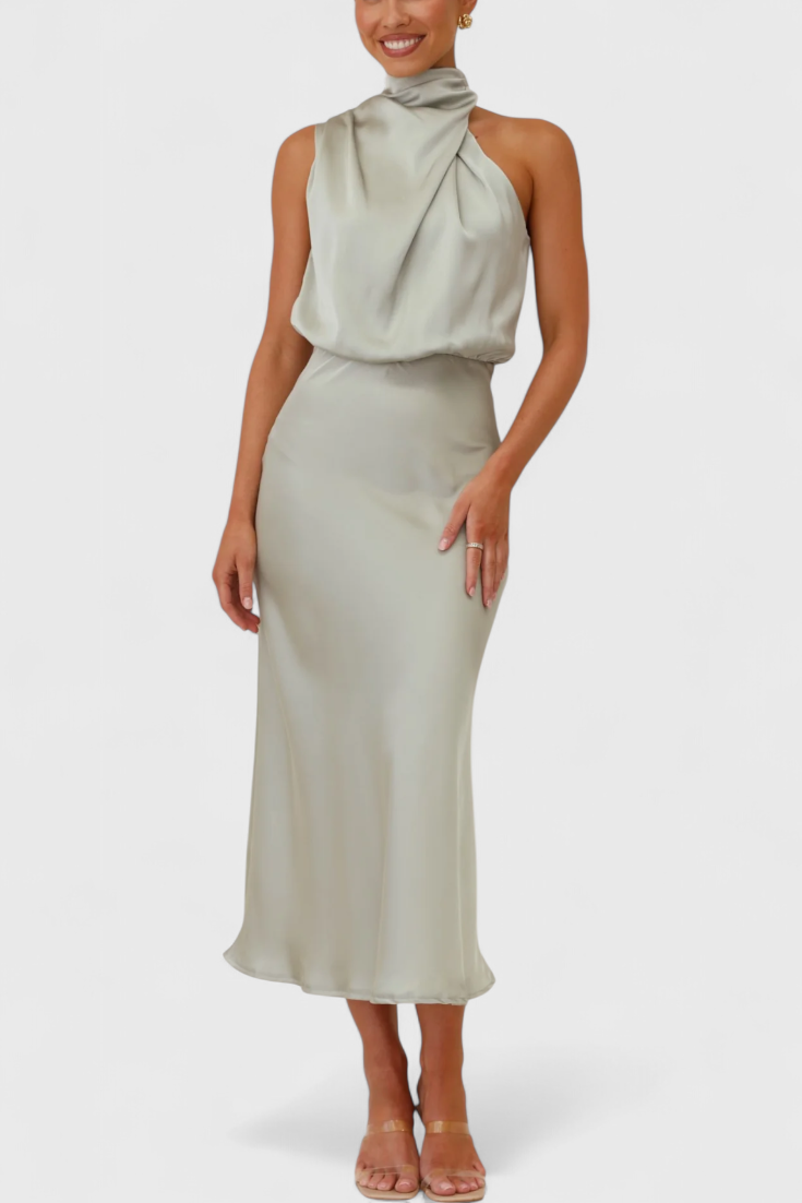 Rina Abito elegante di Collo halter Drappeggiato