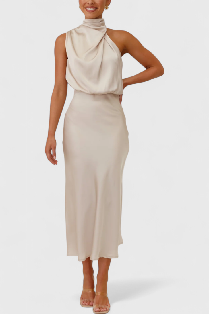 Rina Abito elegante di Collo halter Drappeggiato