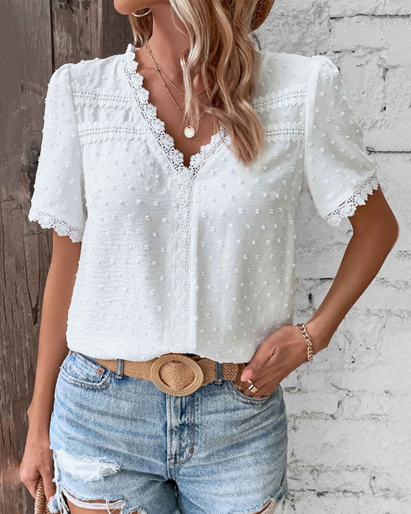ZOE | Blusa in pizzo con Maniche corte e scollo a V