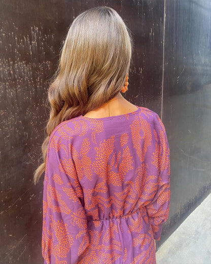 Janella - Abito Midi Lungo con Maniche Drapadas Vintage