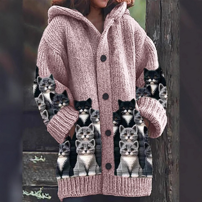 Jasmin - Cardigan in maglia Caldo e morbido con stampa di Gatos