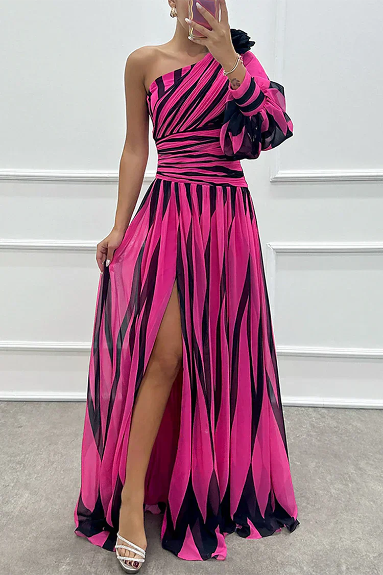 Stella | Elegante abito maxi di un solo spalla a righe