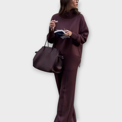Set di Maglione Relax con Collo alto e Pantaloni a gamba larga