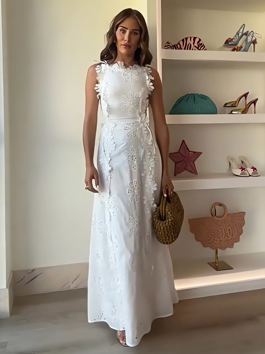 Éliora – Abito Maxi di Pizzo Floreale con Spalline Ajustables