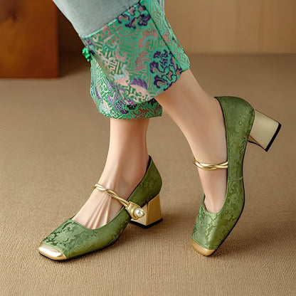 Evelyn - Eleganti sandali di seda estampada con tacco da donna